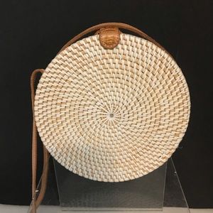 Pink Haley Round Rattan Crossbody Purse Bag